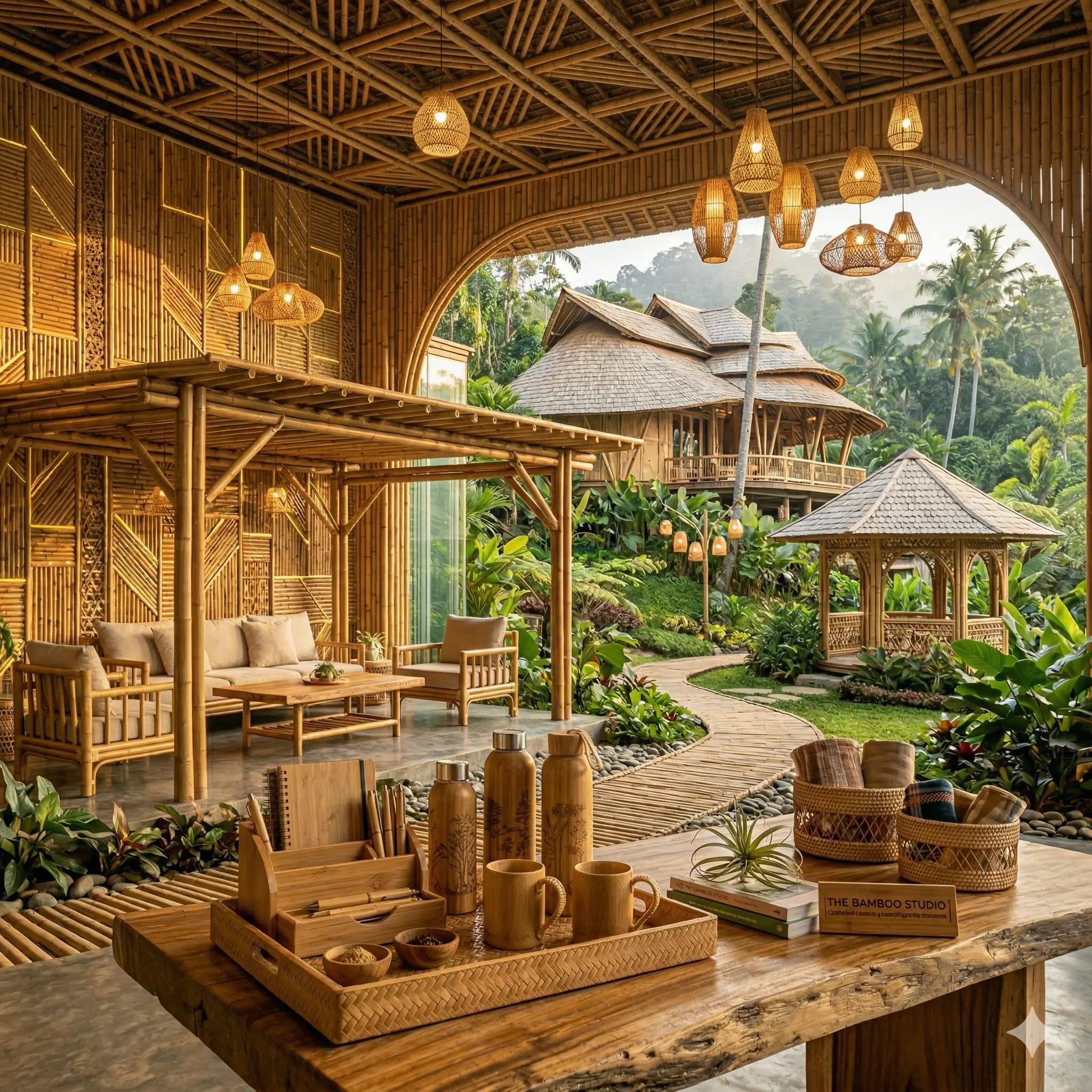 Modern sustainable bamboo pavilion architectural structure